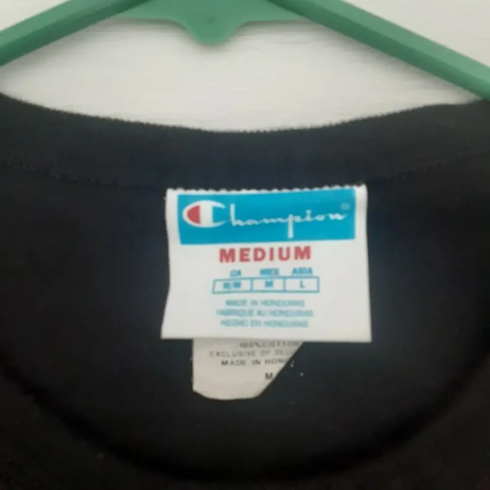 Vintage Champion Big C Logo Long Sleeve T-Shirt Black Men's Size M Patch